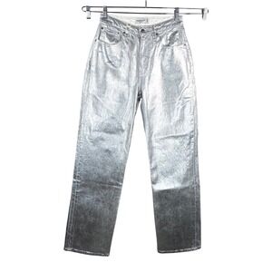 Abercrombie & Fitch Metallic Silver Curve Love 90s Relaxed High Rise Jeans 28